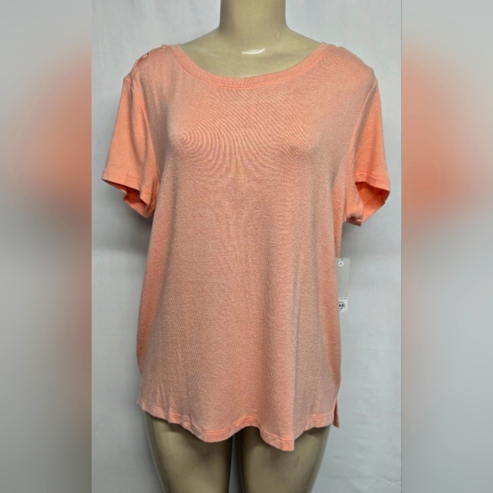 Croft & Barrow L Peach Short Sleeve Top Stretch Pullover